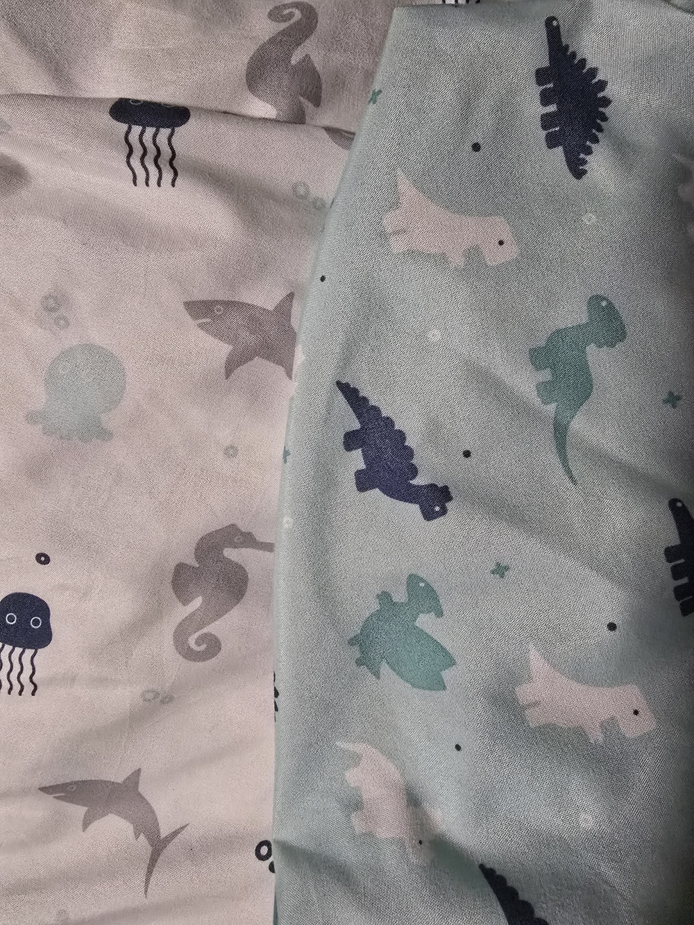 Set Of 2 Crib Fitted Sheet Set - Dino & Ocean White Green Blue